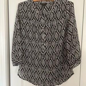 Lucky Brand Top Womens Sm Black‎ white 3/4 Sleeve Round Neck professional work